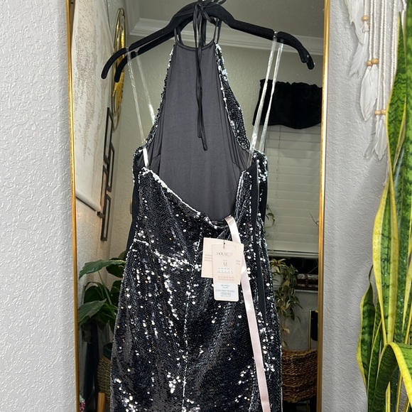 House of Cb ‘Reia’ Black Sheer & Sequin Halter Jumpsuit NWT - Picture 8 of 9
